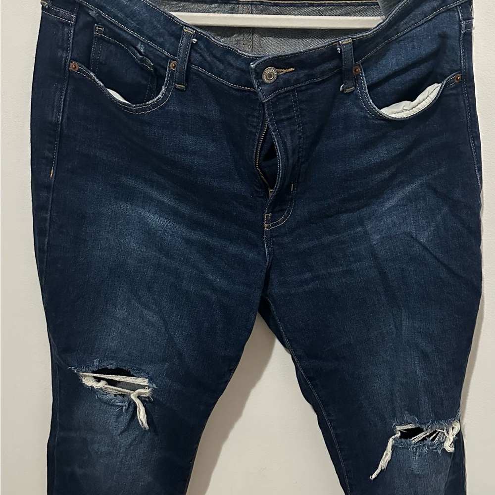 Women’s Distressed Blue Jeans - Old Navy - OG Straight - Petite
